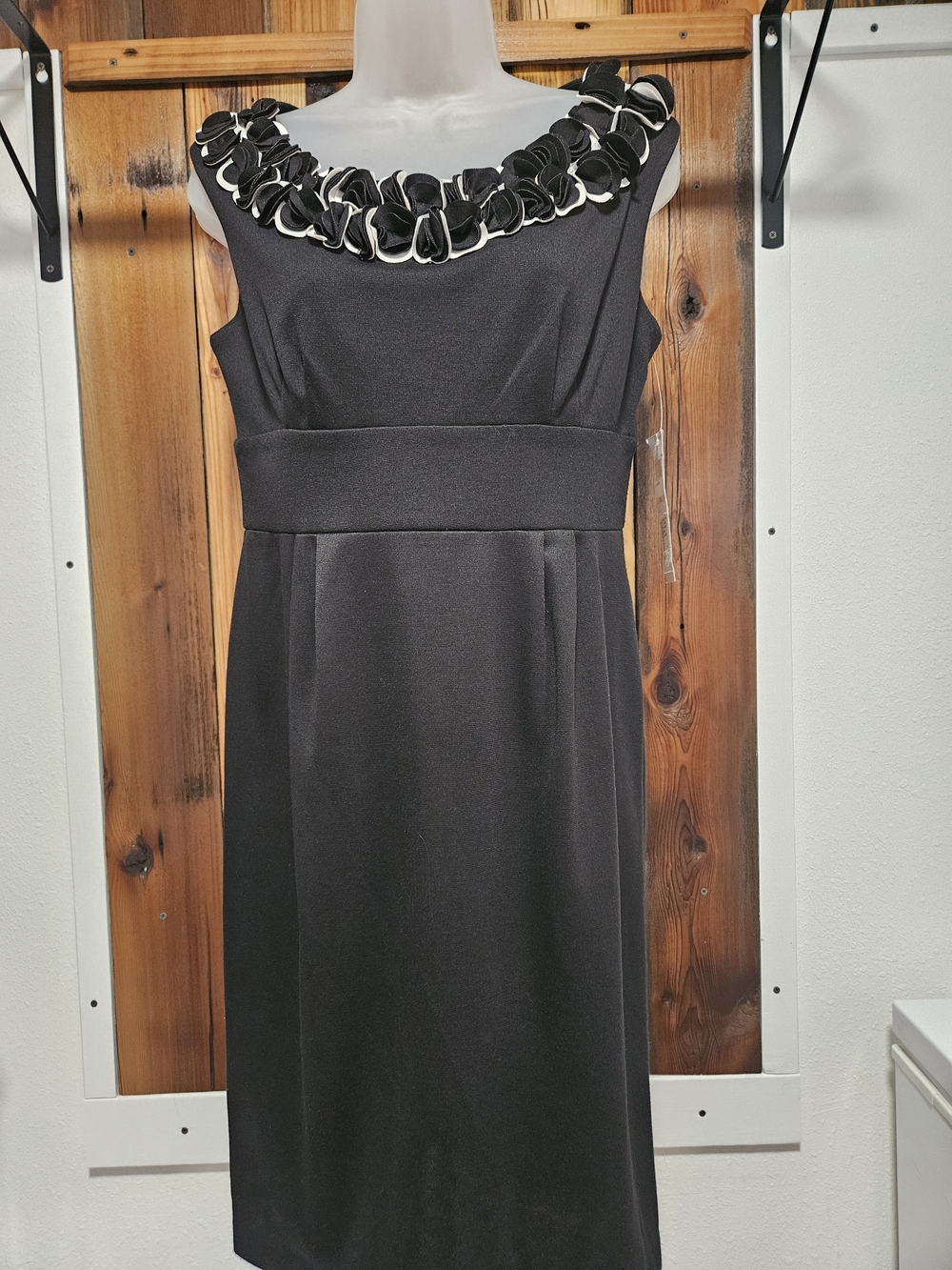 London Times Black Sleeveless Dress with Ruffled Trim